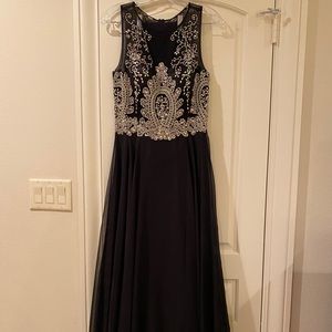 Black Bejeweled Floor Length Evening Gown, Size 4